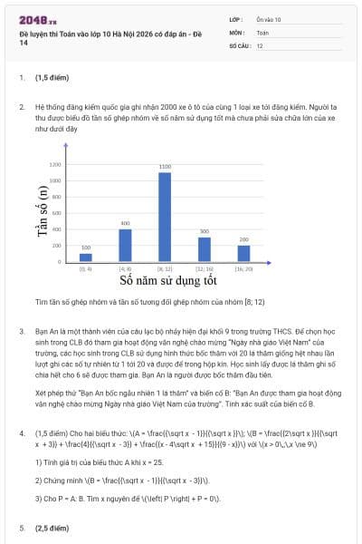 Đề luyện thi Toán vào lớp 10 Hà Nội 2026 có đáp án - Đề 14