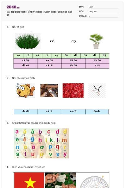 Bài tập cuối tuần Tiếng Việt lớp 1 Cánh diều Tuần 2 có đáp án