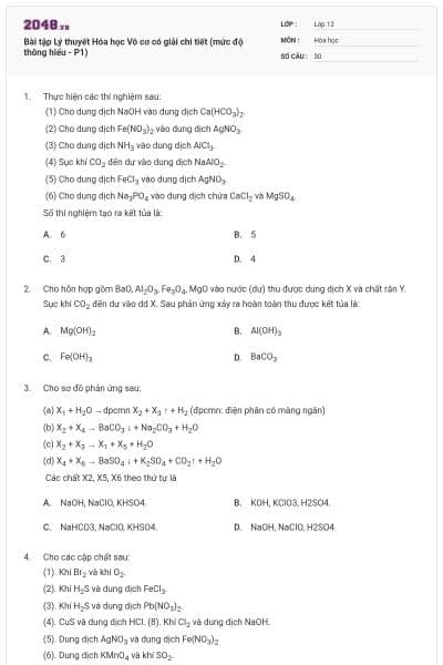 Bài tập Lý thuyết Hóa học Vô cơ có giải chi tiết (mức độ thông hiểu - P1)