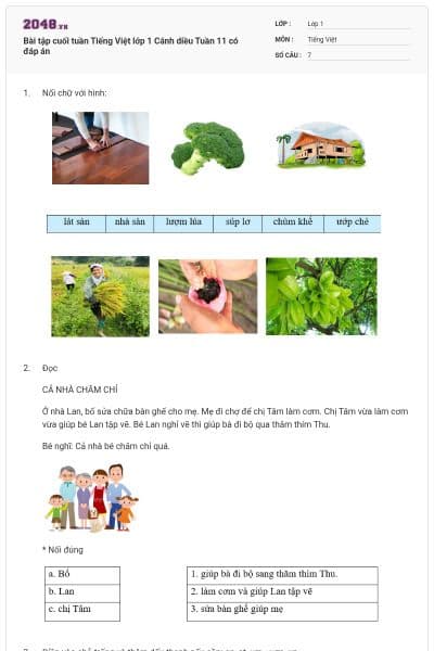 Bài tập cuối tuần Tiếng Việt lớp 1 Cánh diều Tuần 11 có đáp án