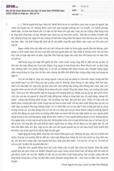 Bộ 20 đề tham khảo thi vào lớp 10 môn Văn TP.HCM năm 2025-2026 có đáp án - Đề số 16