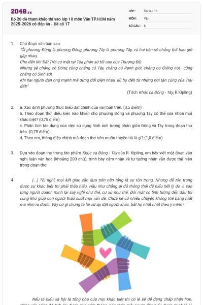 Bộ 20 đề tham khảo thi vào lớp 10 môn Văn TP.HCM năm 2025-2026 có đáp án - Đề số 17