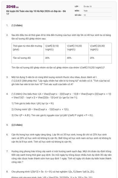 Đề luyện thi Toán vào lớp 10 Hà Nội 2026 có đáp án - Đề 17