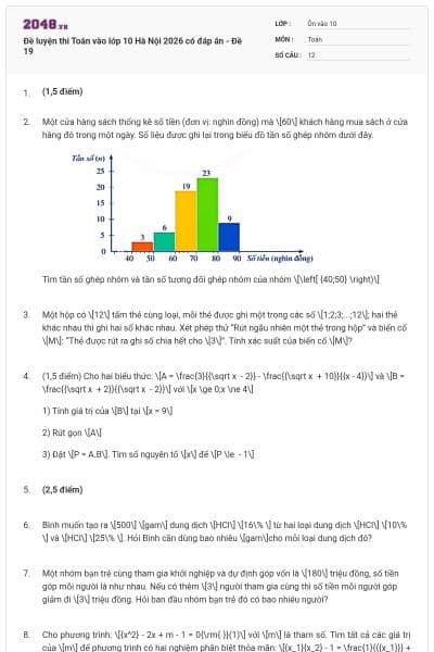 Đề luyện thi Toán vào lớp 10 Hà Nội 2026 có đáp án - Đề 19