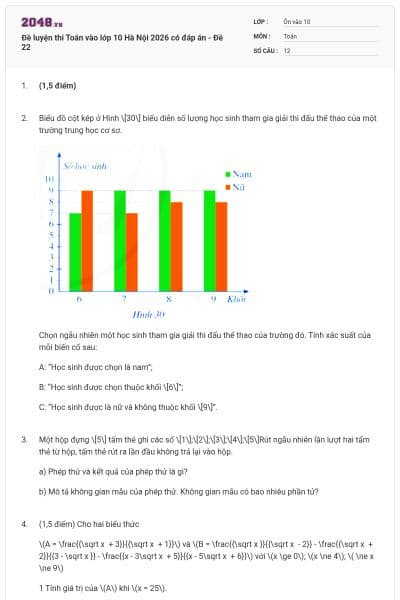 Đề luyện thi Toán vào lớp 10 Hà Nội 2026 có đáp án - Đề 22