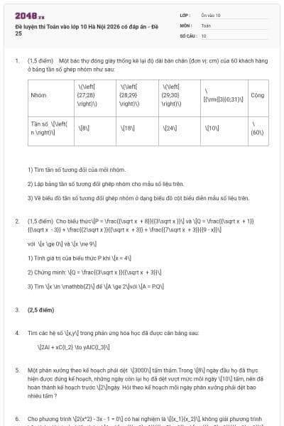 Đề luyện thi Toán vào lớp 10 Hà Nội 2026 có đáp án - Đề 25