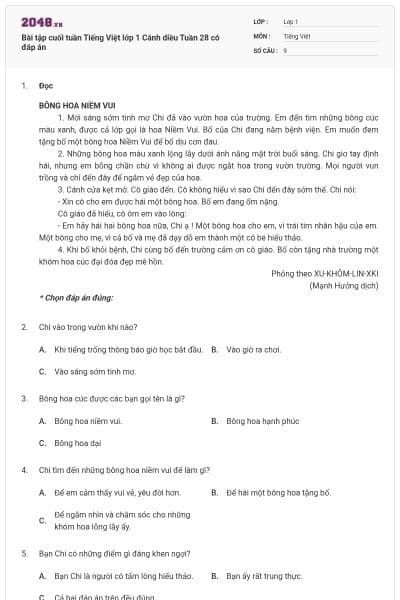 Bài tập cuối tuần Tiếng Việt lớp 1 Cánh diều Tuần 28 có đáp án