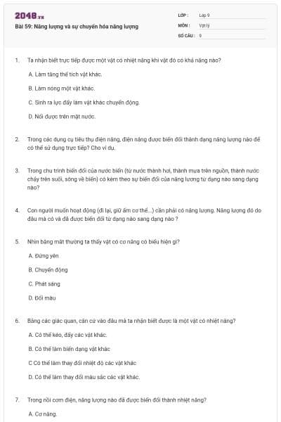 Bài 59: Năng lượng và sự chuyển hóa năng lượng