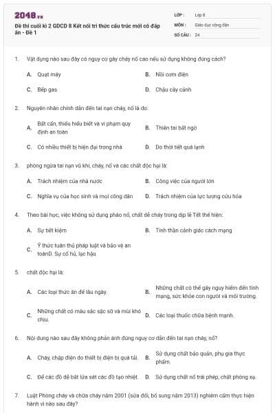 Đề thi cuối kì 2 GDCD 8 Kết nối tri thức cấu trúc mới có đáp án - Đề 1