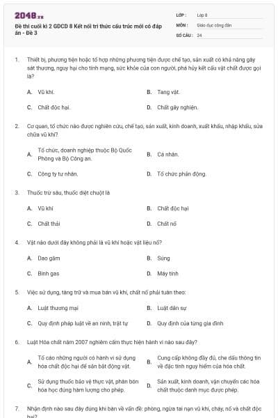 Đề thi cuối kì 2 GDCD 8 Kết nối tri thức cấu trúc mới có đáp án - Đề 3