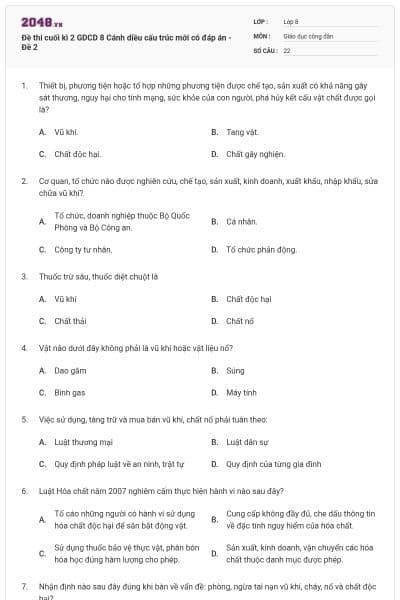 Đề thi cuối kì 2 GDCD 8 Cánh diều cấu trúc mới có đáp án - Đề 2