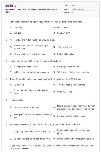 Đề thi cuối kì 2 GDCD 8 Cánh diều cấu trúc mới có đáp án - Đề 3