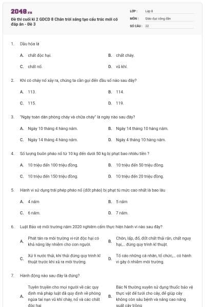 Đề thi cuối kì 2 GDCD 8 Chân trời sáng tạo cấu trúc mới có đáp án - Đề 3