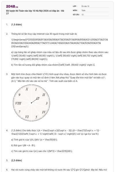 Đề luyện thi Toán vào lớp 10 Hà Nội 2026 có đáp án - Đề 27