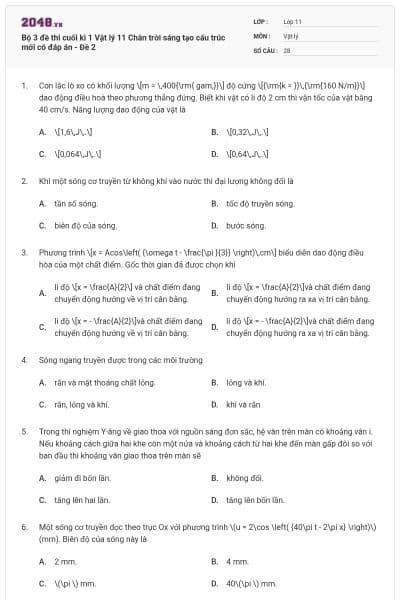 Bộ 3 đề thi cuối kì 1 Vật lý 11 Chân trời sáng tạo cấu trúc mới có đáp án - Đề 2
