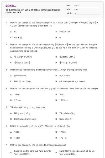 Bộ 3 đề thi cuối kì 1 Vật lý 11 Kết nối tri thức cấu trúc mới có đáp án - Đề 2