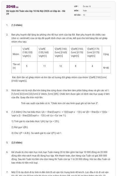 Đề luyện thi Toán vào lớp 10 Hà Nội 2026 có đáp án - Đề 29