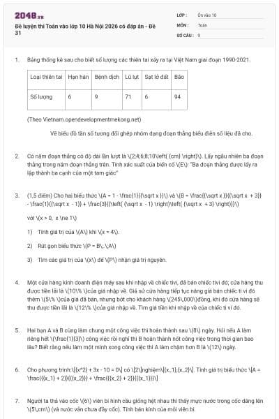 Đề luyện thi Toán vào lớp 10 Hà Nội 2026 có đáp án - Đề 31