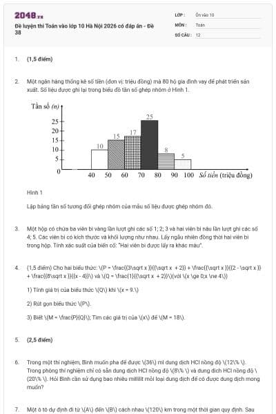 Đề luyện thi Toán vào lớp 10 Hà Nội 2026 có đáp án - Đề 38
