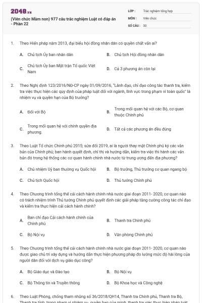 (Viên chức Mầm non) 977 câu trắc nghiệm Luật có đáp án - Phần 22