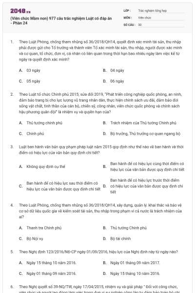 (Viên chức Mầm non) 977 câu trắc nghiệm Luật có đáp án - Phần 24