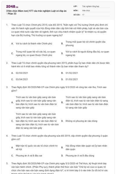 (Viên chức Mầm non) 977 câu trắc nghiệm Luật có đáp án - Phần 33