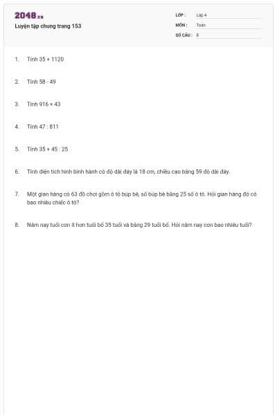 Luyện tập chung trang 153