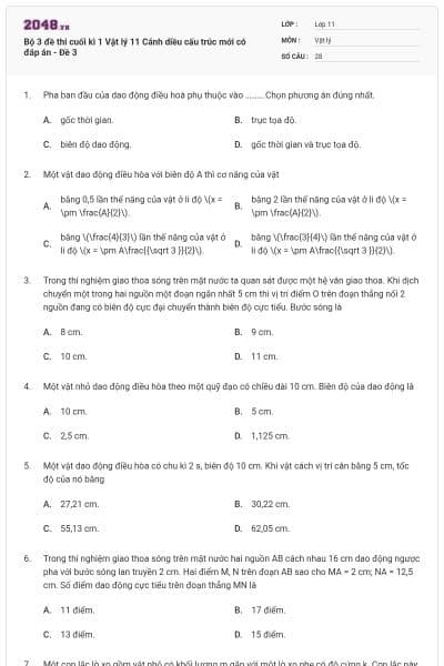 Bộ 3 đề thi cuối kì 1 Vật lý 11 Cánh diều cấu trúc mới có đáp án - Đề 3