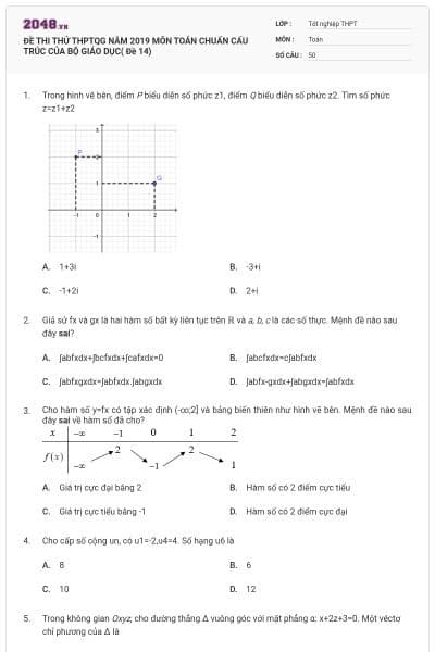 ĐỀ THI THỬ THPTQG NĂM 2019 MÔN TOÁN CHUẨN CẤU TRÚC CỦA BỘ GIÁO DỤC( Đề 14)