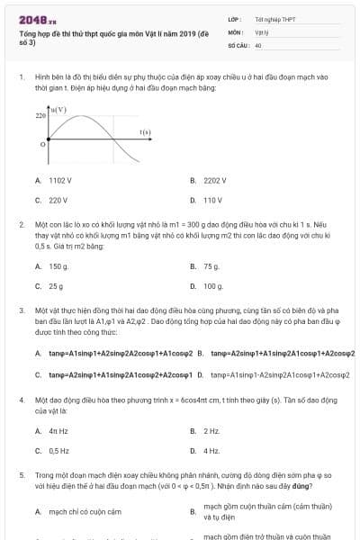 Tổng hợp đề thi thử thpt quốc gia môn Vật lí năm 2019 (đề số 3)