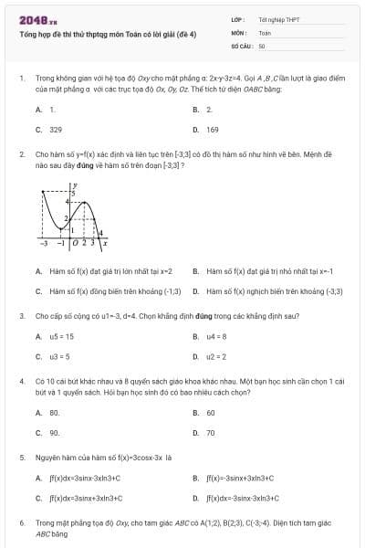 Tổng hợp đề thi thử thptqg môn Toán có lời giải (đề 4)