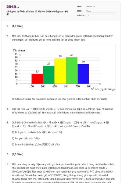 Đề luyện thi Toán vào lớp 10 Hà Nội 2026 có đáp án - Đề 41