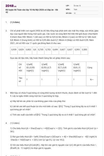 Đề luyện thi Toán vào lớp 10 Hà Nội 2026 có đáp án - Đề 42