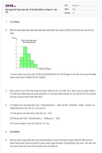 Đề luyện thi Toán vào lớp 10 Hà Nội 2026 có đáp án - Đề 44