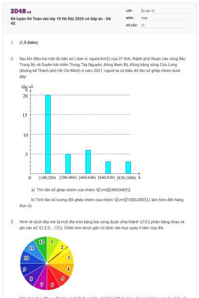 Đề luyện thi Toán vào lớp 10 Hà Nội 2026 có đáp án - Đề 45