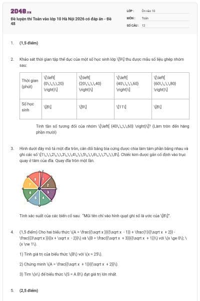 Đề luyện thi Toán vào lớp 10 Hà Nội 2026 có đáp án - Đề 48