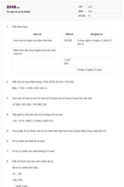 Ôn tập về số tự nhiên