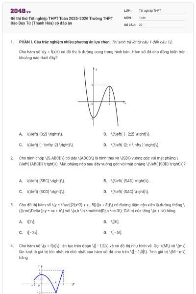 Đề thi thử Tốt nghiệp THPT Toán 2025-2026 Trường THPT Đào Duy Từ (Thanh Hóa) có đáp án