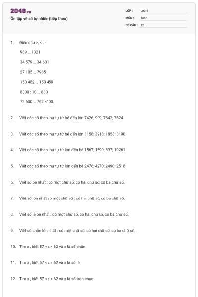 Ôn tập về số tự nhiên (tiếp theo)