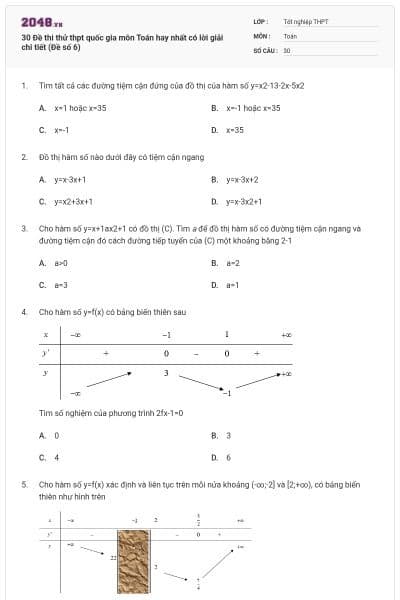 30 Đề thi thử thpt quốc gia môn Toán hay nhất có lời giải chi tiết (Đề số 6)