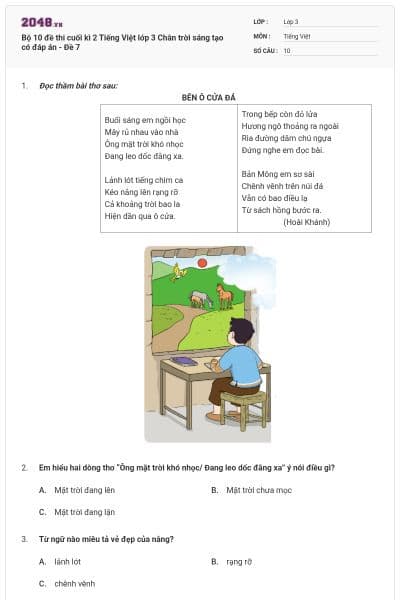 Bộ 10 đề thi cuối kì 2 Tiếng Việt lớp 3 Chân trời sáng tạo có đáp án - Đề 7