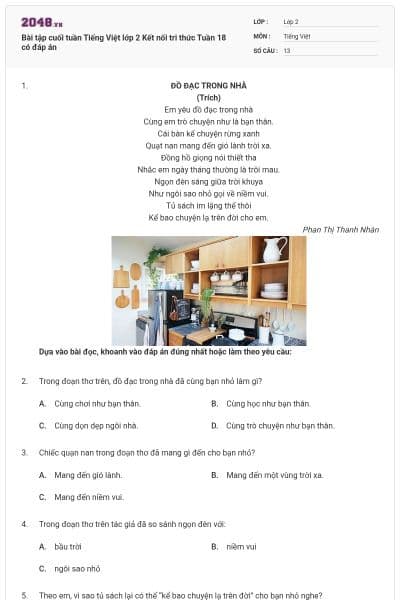 Bài tập cuối tuần Tiếng Việt lớp 2 Kết nối tri thức Tuần 18 có đáp án