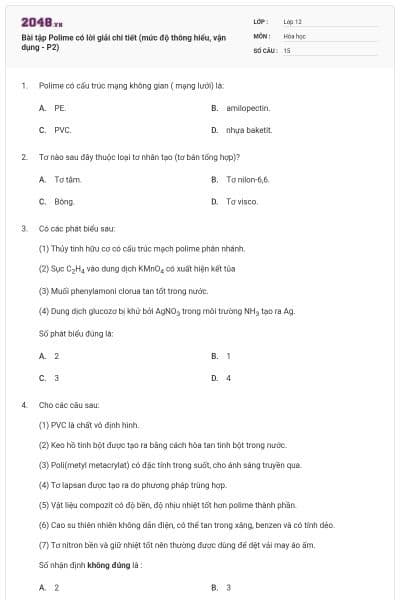 Bài tập Polime có lời giải chi tiết (mức độ thông hiểu, vận dụng - P2)