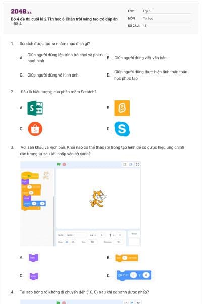Bộ 4 đề thi cuối kì 2 Tin học 6 Chân trời sáng tạo có đáp án - Đề 4