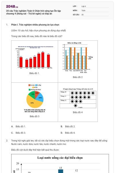 20 câu Trắc nghiệm Toán 6 Chân trời sáng tạo Ôn tập chương 4 (Đúng sai - Trả lời ngắn) có đáp án