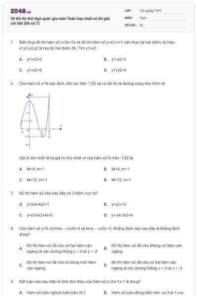 30 Đề thi thử thpt quốc gia môn Toán hay nhất có lời giải chi tiết (Đề số 7)