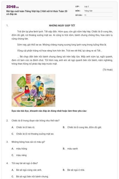 Bài tập cuối tuần Tiếng Việt lớp 2 Kết nối tri thức Tuần 20 có đáp án