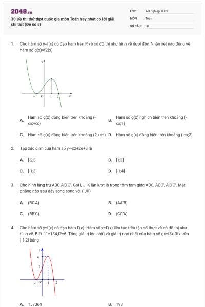 30 Đề thi thử thpt quốc gia môn Toán hay nhất có lời giải chi tiết (Đề số 8)