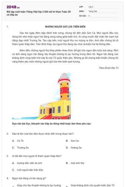 Bài tập cuối tuần Tiếng Việt lớp 2 Kết nối tri thức Tuần 30 có đáp án