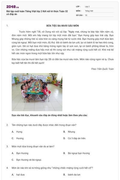 Bài tập cuối tuần Tiếng Việt lớp 2 Kết nối tri thức Tuần 32 có đáp án